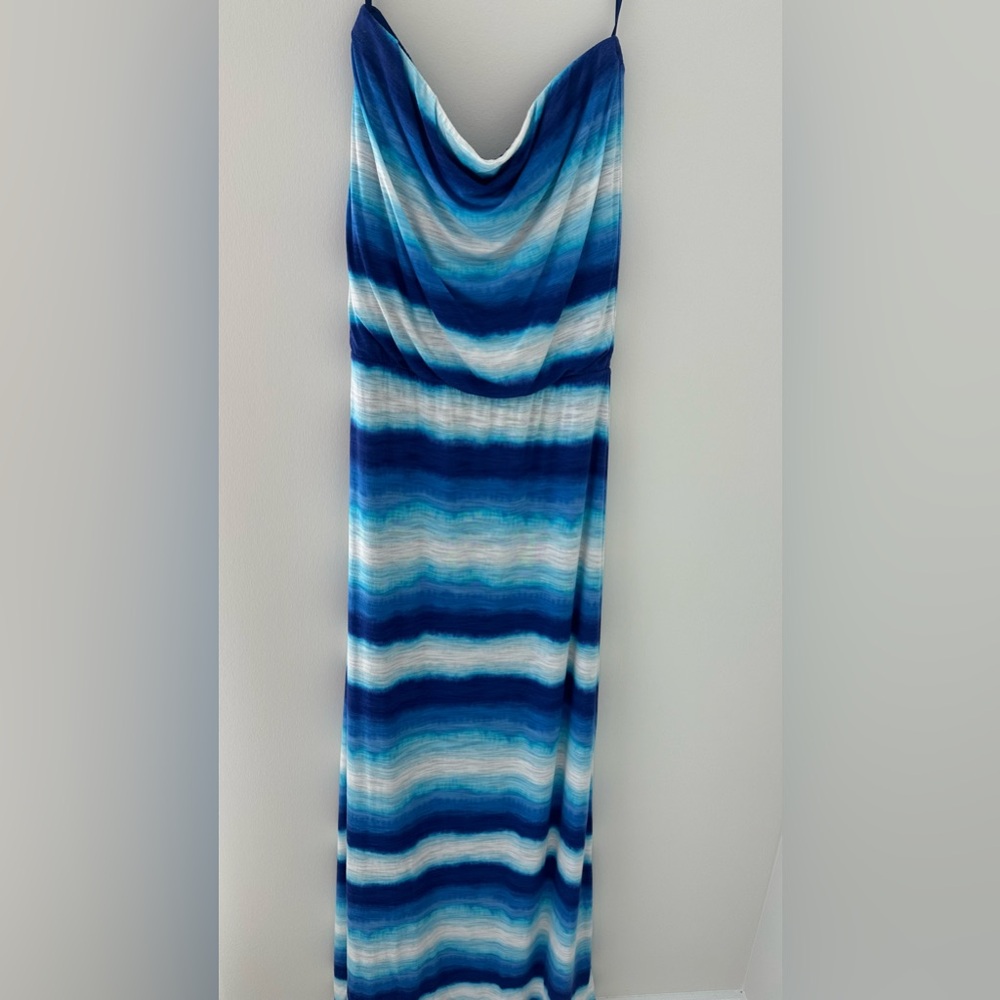 White House Black Market Blue Ombré Strapless Maxi Dress